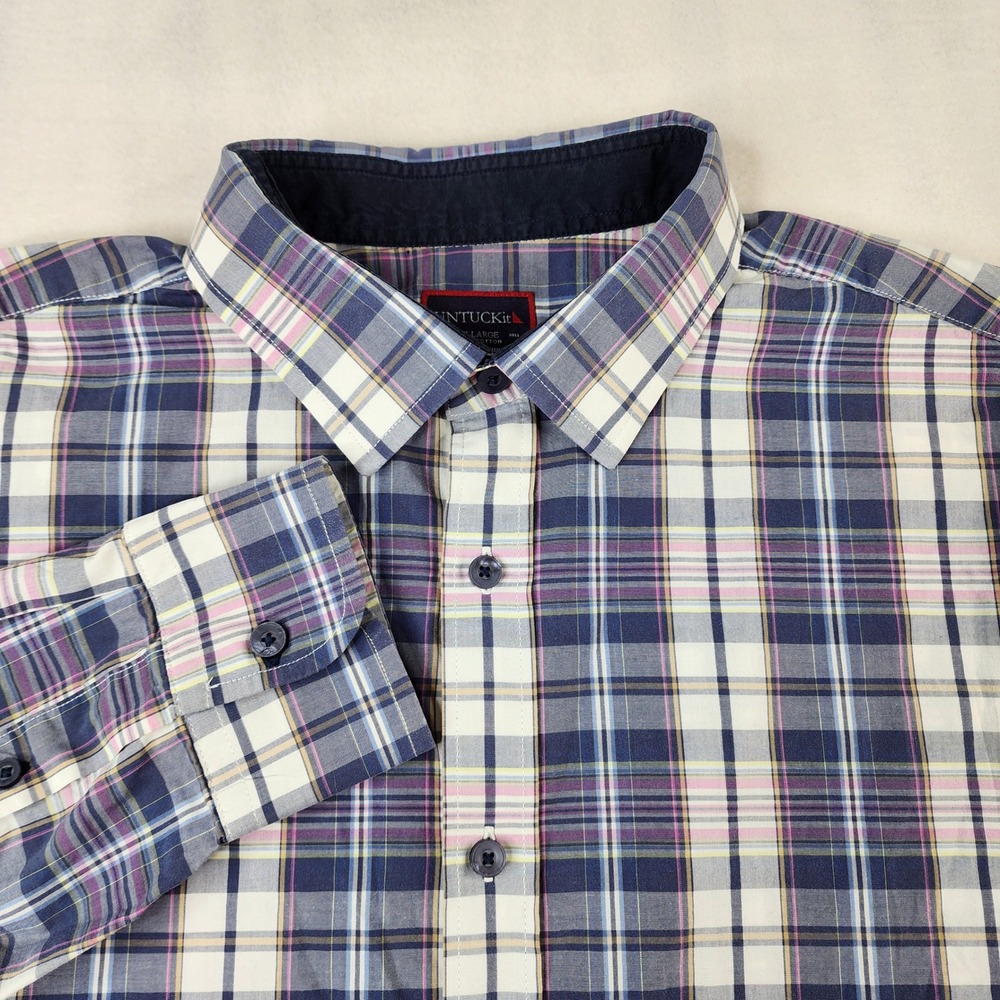 UNTUCKit Billecart Mens XL Long Sleeve Button Down Shirt Navy Pink Plaid Cotton